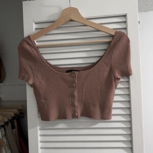 Pacsun Ribbed Button Crop Top | Dusty Rose | XS | Soft & Sweet